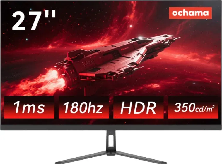 【Joy Selected】Ochama Gaming- & Office-Monitor – 27 Zoll 180 Hz, ultradünne Ränder, 2K HD, großer Bildschirm, geeignet für Gaming und Büro