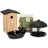 esschert design Nistkasten Garten Vogel Set Haus Winter Futter Schale Wasser Bad schwarz Meisen Nist Kasten schwarz