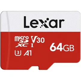 Lexar Micro SD Karte 64GB, Speicherkarte Micro SD mit Adapter, Bis zu 100 MB/s Lesegeschwindigkeit, UHS-I, U3, A1, V30, C10, 4K UHD microsdxc SD Karte für Kamera, Smartphone