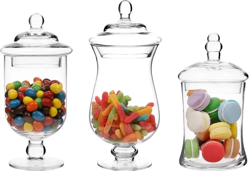 MyGift Klare Glas-Apothekergefäße mit Deckel, Dekorative Fußvase, Candy Buffet Behälter, Set aus 3.