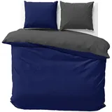 Visaggio Wende Bettwäsche Mikrofaser 240x220 cm Dunkelblau Anthrazit Bettbezug Set Ganzjährig Kingsize Ehebett mit Reißverschluss