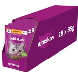 whiskas Adult Sachet – komplettes Nassfutter für Erwachsene Katzen mit Huhn in Gelee, 28 x 85 g