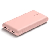 Belkin tragbares USB-C-Ladegerät, 20.000mAh, 20K Powerbank mit USB-C-Ein-/Ausgang und 2 USB-A-Anschlüssen mit USB-C/USB-A-Kabel für iPhone, Galaxy, Pixel, iPad, AirPods und andere Geräte – Roségold