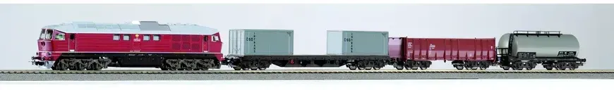 PIKO H0 97935 - Start-Set mit Bettung BR 130 CSD + 3 Güterwagen