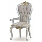 Casa Padrino Luxus Barock Esszimmer Stuhl mit Armlehnen Grau / Silber / Gold - Barock Möbel