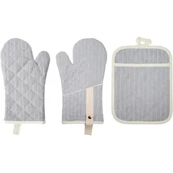 Topfhandschuhe STUCO "gestreift", grau (hellgrau, natur), Polyester, Baumwolle, Topflappen