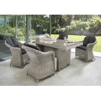 Destiny Sitzgruppe MALAGA LUNA 4 Sessel + Tisch 165x90x75cm, vintage weiß