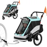 2 In 1 Fahrradanhänger & Buggy Faltbar Kinderfahrradanhänger Mit 5-punkt Gurt Reflektoren 16-zoll-luftreifen Bremse