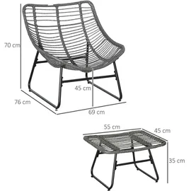 Outsunny Relaxsessel mit Fußhocker Kissen Stahl Grau