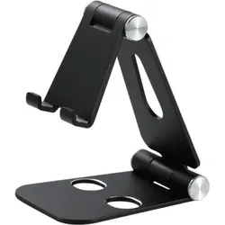 TOJ Handyhalter | Ständer / Halterung / Stativ | Tablethalter | Faltbar / Klappbar - Schwarz