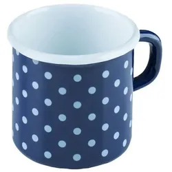 Riess Emaille Becher Tasse Topf mit Bördel Ø 8 cm, 3/8 l Pünktchen Blau