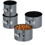 Relaxdays Springform Set, 4-teilig, Ø 12, 14, 16, 18 cm, Carbonstahl, Antihaftbeschichtung, runde Backformen, anthrazit
