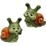 Dekohelden24 Keramik Schnecke/Dekoschnecke, 2er Set, Gartendeko, Maße ca. 12,5 x 8 x 12,5 cm, Grün