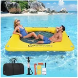 Warmounts Schwimminsel Aufblasbare Schwimmende Dock Luftmatratze 272kg Tragkraft, 244x244cm, Wasserhängematte mit Rutschfest Oberfläche inkl. Pumpe, Tasche, Seil
