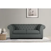 3-Sitzer HOME AFFAIRE "CHARENTE, optionale Schlafsofa, Chesterfield-Sofa, Bettfunktion", grau (anthrazit), B:198cm H:74cm T:89cm, 100% Polyester, Sofas, mit edler Knopfheftung und typischen Armlehnen, B/T/H 198/89/74 cm
