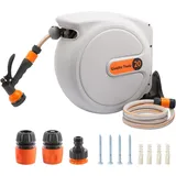 Giraffe Tools Automatische Schlauchtrommel 20m + 2m, Wandmontierbare Schlauch Trommel 180° Schwenkbar mit 7 - Muster Multibrause und weißen Anschlussschlauch
