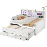 Schlafsofa, Daybett, Tagesbett, 140 x 200cm, Led-fernbedienung, 3 schubladen, Nachttischablage, Multifunktionales ausziehbares bett mit usb+type-c