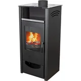 ABC-Design EEK A Kaminofen Quadro Inox Holzofen 9,5 kW mit Mehrfachbelegung Kamin Ofen Holz Holzofen Werkstattofen Heizofen - Schwarz/Silber