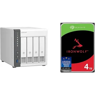 Qnap TS-433-4G NAS System 4-Bay & Seagate IronWolf 4 TB interne Festplatte, NAS HDD, 3.5 Zoll, 5400 U/Min, CMR, 64 MB Cache, SATA 6 GB/s, Silber, inkl. 3 Jahre Rescue Service, FFP