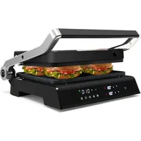 2000W 3 in 1 Design Kontaktgrill 90-230 °C, Panini Pressgrill mit 5 Grill-Programme, 4H Timer, Sandwichmaker mit Antihaftbeschichtung 180° aufklappbar
