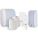 Blanc HYGIENIC Waschraum: Handtuchrollenspender AUTOCUT + 2 TAD Handtuchrollen + Schaumseifenspender SENSOR + 2 Kartuschen Farbe Weiß