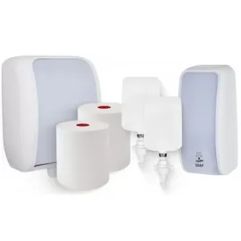 Blanc HYGIENIC Waschraum: Handtuchrollenspender AUTOCUT + 2 TAD Handtuchrollen + Schaumseifenspender SENSOR + 2 Kartuschen Farbe Weiß