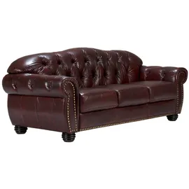 Woodkings Woodkings® Chesterfield Hereford 3-Sitzer Echtleder rot Couch Bürosofa Polstermöbel 3er Unikat Herrenzimmer englisches Ledersofa Stilsofa Clubsofa