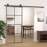 Schiebetür Schwarz 90x205 cm ESG-Glas und Aluminium