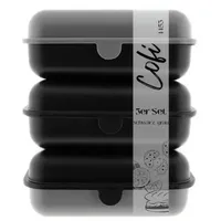 COFI 1453 Cofi Brotdosen 3er-Set Lunchbox/Frühstücksbox BPA-frei, spülmaschinenfest, stapelbar, 1600 ml Schwarz-Grau