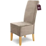 SCHEFFLER-Home Stretch Stuhlhussen Samt Puma Velvet/Velours Stuhlhussen 4er Set Stein-Beige/Stuhlabdeckung als Stuhlhussen Schwingstühle/Spann-Stuhlhussen Lang/eleganter Chenille Stuhlüberzug