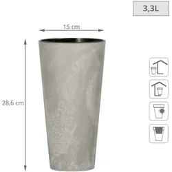 WellHome - Set von 3 Pflanztöpfen 3,3L Tubus Slim Effect Ø15 cm/Stück in Zement