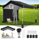 COBIZI Pavillon 3x3 Wasserdicht Stabil, Faltpavillon 3x3 Klappbar, EIN-Tasten-Zentralverriegelung Carport Partyzelt Faltbar Anti-UV mit 1 Seitenwänden, 3 Höhenverstellbar,Gartenzelt, Freien