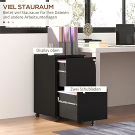 Vinsetto Aktenschrank mit 2 Schubladen, Abschließbarer Büroschrank mit Rollen, Bürocontainer für A4 Akten, Dokumente, Stahl, 37 x 43,5 x 67,5 cm, Schwarz