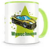 Samunshi® Kindertasse mit Namen Tasse Cooles Auto Personalisierte Tasse mit Namen Kinder Kinderbecher mit Namen Kindergarten grün 300ml