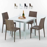 Weiß Quadratisch Tisch und 4 Stühle Farbiges Polypropylen-Außenmastenset Grand Soleil Bistrot Love