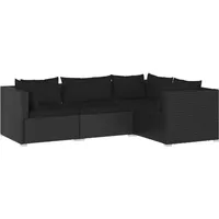 vidaXL 4-tlg. Garten-Lounge-Set mit Kissen Poly Rattan Schwarz