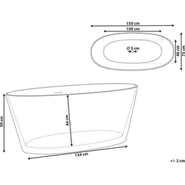 Beliani Chubut freistehende Badewanne 75 x 150 cm (230 l)