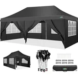 COBIZI Pavillon 3x6 Partyzelt wasserdicht stabil, Faltpavillon 3x6 mit 6 Seitenwänden, Upgrade-Hochdach und Tragetasche, Gartenpavillon für Party im Freien, Hochzeiten, Fest, UV 50+, Schwarz