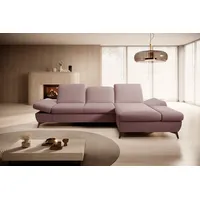 Goldstoff Ecksofa mit Schlaffunktion und Bettkasten - L-Form Sofa Beige/Grau, 1 Teile, Modernes Schlafsofa mit Sofakissen - Premium Couch Cord & L-Form rosa