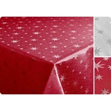 Beautex Tischdecke Lurex Sterne Tischdecke, Silber glänzend, Weihnachtstischdecke (1-tlg) rot|silberfarben Rund | 160 cm x 160 cm