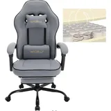 Woltu Gaming Stuhl mit Taschenfederkissen, ergonomischer Drehstuhl, Netzstoff, Grau - Grau