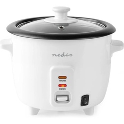 Nedis Reiskocher 300 Watt, 0,6 Liter, Dampfgarer + Reiskocher, Weiss