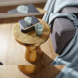 FineBuy Beistelltisch 43 x 59 cm Aluminium - Hammerschlag Alu kleiner Couchtisch - Orientalischer Design Wohnzimmertisch Gold