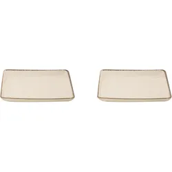 Maastricht Porselein Akoya flache Teller - 2er-Set, Steinzeug, 19x19 cm, Quadratisch, Crème farben, glänzend,  braun umrandet, für Menü, Beilagen