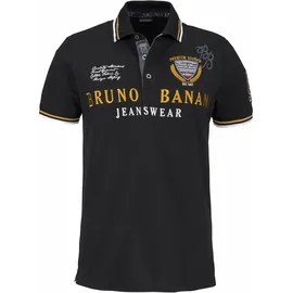 Bruno Banani Poloshirt BRUNO BANANI, Herren, Gr. 4XL (68/70), schwarz, Piqué, Obermaterial: 95% Baumwolle, 5% Elasthan, bestickt, körpernah, Shirts, körpernahe Passform, mit Stickereien und Badges, Polokragen