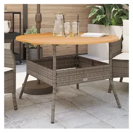 vidaXL Gartentisch mit Holzplatte Grau Ø110x71 cm Poly Rattan