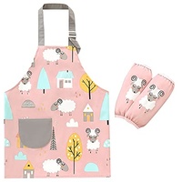 JZK Einstellbare wasserdichte Kinderschürze und Ärmelset, rosa Kinderküchenschürze mit Tasche für Mädchen zum Kochen, Backen, Malen, Gartenschürze