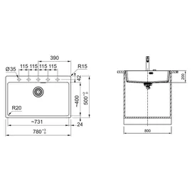 Franke MRG 610-73 A links Einbauspüle Fragranit BlackMatt Handbetätigung 610 x 730 mm