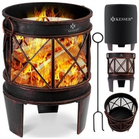KESSER KESSER® Feuerschale Inkl. Abdeckung Feuerkorb mit Funkenschutz & Griffen + Schürhaken Feuerstelle 58 x 45 cm für Garten & Terrasse Metall Antik-Rost-Optik Multifunktional Fire Pit Heizung BBQ
