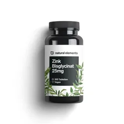 natural elements Zink 25mg – 365 Tabletten gut verträgliches Zinkbisglycinat (Zink-Chelat) 91 g